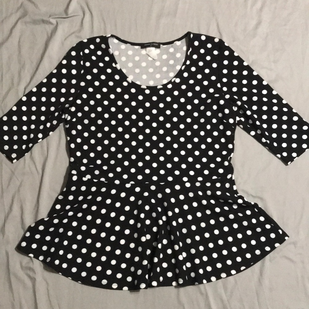 Black and White Polka Dot Peplum Shirt